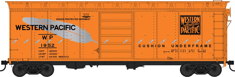 40' Single-Door Steel Boxcar - Ready to Run -- Western Pacific 1953 (orange, silver, black)