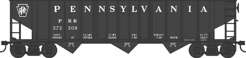 70-Ton 13-Panel 3-Bay Hopper - Ready to Run -- Pennsylvania Railroad 272229 (H37B, Built 1958, Crown Trucks, black, Plain K