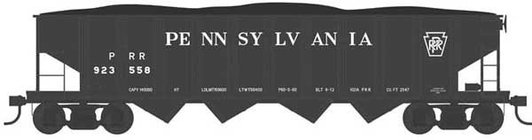 Class H21a 4-Bay Hopper - Ready to Run -- Pennsylvania Railroad 923558 (H21a, Blt. 8-12, black, large lettering)