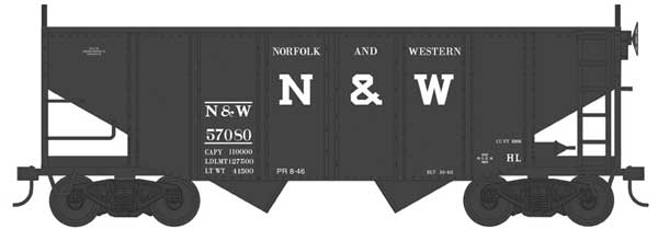 55-Ton Fishbelly Hopper - Ready to Run -- Norfolk & Western 57211 (Peaked End, Blt. 10-40, black, Block N&W)