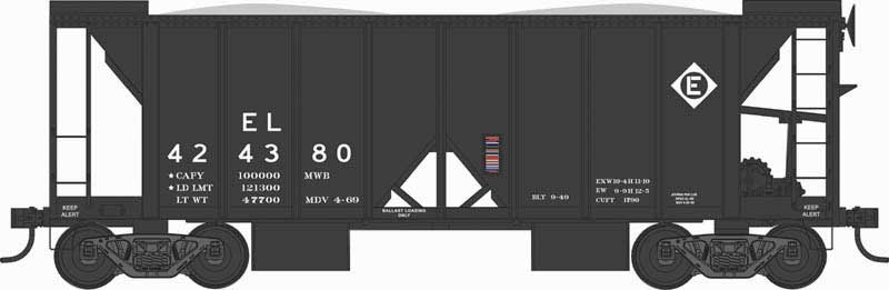 70-Ton 2-Bay Ballast Hopper with Side Chutes (Ballast Gates) - Ready to Run -- Erie Lackawanna 424388 (black, Small Logo)