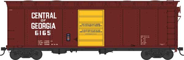 40' Single-Door Boxcar w/Roof Hatches - Ready to Run -- Central of Georgia #6162 (Blt. 8-48, Boxcar Red, yellow Door)