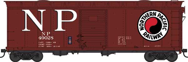 40' Single-Door Boxcar w/Roof Hatches - Ready to Run -- Northern Pacific #49029 (Blt. 3-41, Boxcar Red, white, red, black, Large NP