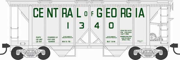 70-Ton 2-Bay Covered Hopper w/Open Sides - Ready to Run - Executive Line -- Central of Georgia #1343 (Blt. 9-44 Repack 5-70, gray, green)