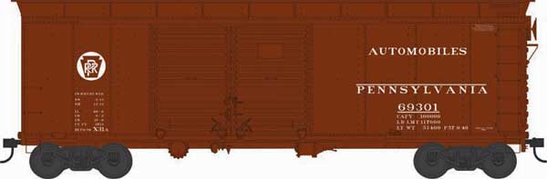 X31A Double-Door Round Flush Roof Boxcar - Ready to Run -- Pennsylvania Railroad #69301 (Blt. 6-34 Repack 9-49, Tuscan, Circle Keystone