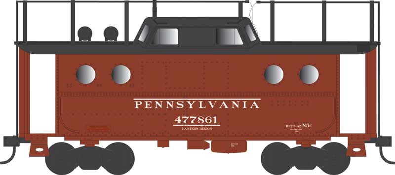 PRR Class N5C Steel Cabin Car (Caboose) - Ready to Run -- Pennsylvania Railroad #477994 (Trainphone, Early Eastern 1945, Tuscan, blac
