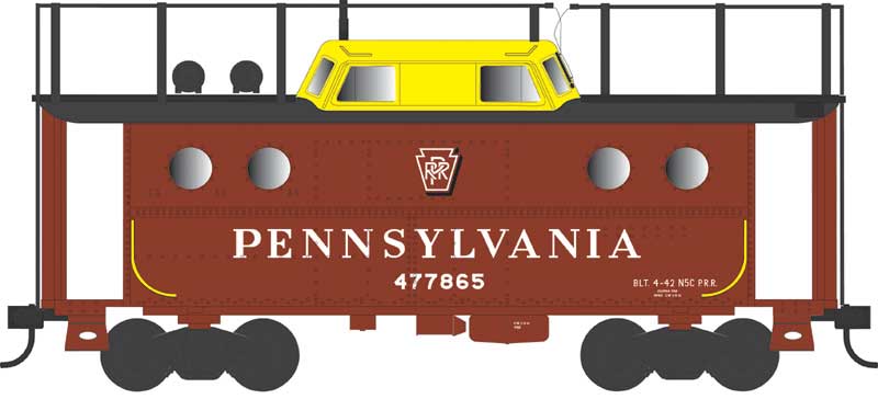 PRR Class N5C Steel Cabin Car (Caboose) - Ready to Run -- Pennsylvania Railroad #477865 (Trainphone, '61, yellow Cupola, Shadow Keysto
