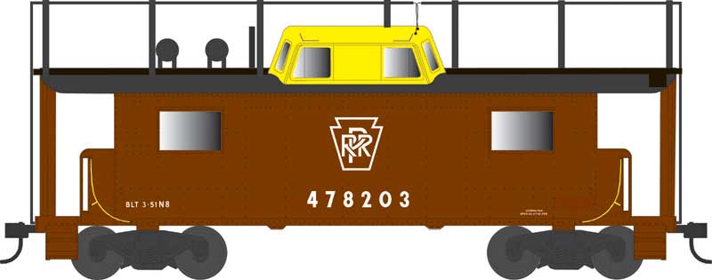 PRR Class N8 Steel Center-Cupola Cabin Car (Caboose) - Ready to Run -- Pennsylvania Railroad #478213 (Trainphone, Tuscan, yellow, Plain Keystone Pi