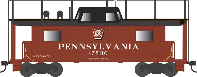 PRR Class N8 Steel Center-Cupola Cabin Car (Caboose) - Ready to Run -- Pennsylvania Railroad #478110 (Trainphone, Tuscan, Shadow Keystone Pitts)