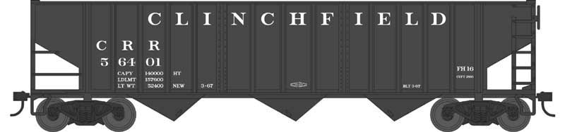 70-Ton 14-Panel 3-Bay Hopper - Ready to Run -- Clinchfield #56401 (black, white)