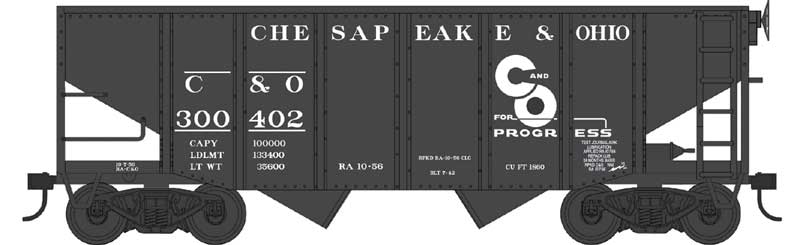 55-Ton Fishbelly Hopper - Ready to Run -- Chesapeake & Ohio #300445 (black, white, Progress Logo)