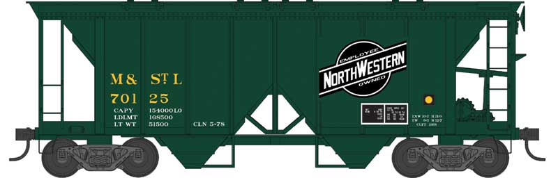70-Ton 2-Bay Covered Hopper w/Open Sides - Ready to Run -- Minneapolis & St. Louis #70125 (green, yellow, black, Large CNW Logo)