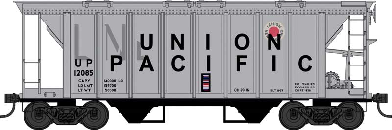 70-Ton 2-Bay Covered Hopper with Closed Sides - Ready to Run -- Union Pacific #12035 (Ex-LNE, gray, black, LNE Markings Showing Through)