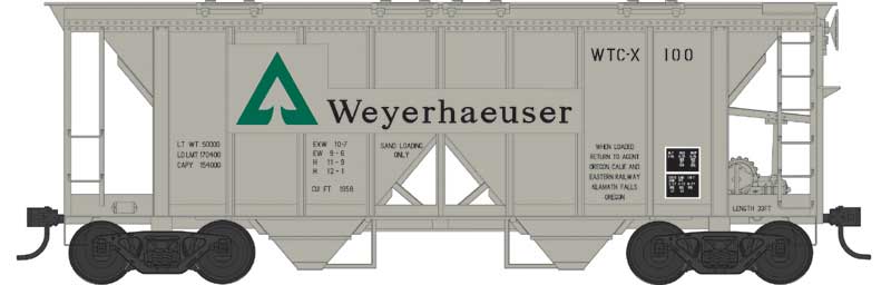 70-Ton 2-Bay Covered Hopper w/Open Sides - Ready to Run -- Weyerhaeuser #100 (gray, green, black)