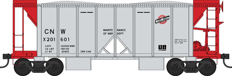 70-Ton 2-Bay Ballast Hopper with Side Chutes (Ballast Gates) - Ready to Run -- Chicago & North Western #X201622 (gray, red)