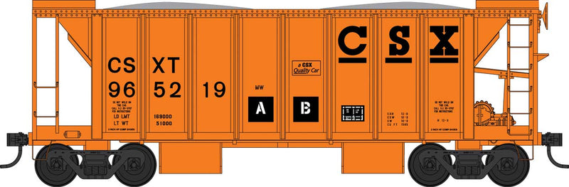 70-Ton 2-Bay Ballast Hopper with Side Chutes (Ballast Gates) - Ready to Run -- CSX #965242 (orange, black)