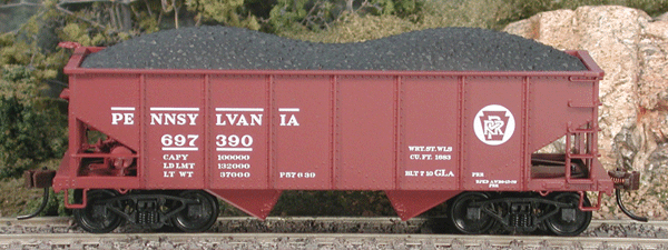 Pennsylvania Railroad Class GLa 2-Bay Open Hopper - Kit (Plastic) -- Pennsylvania Railroad #697390 (Tuscan, Circle Keystone, 7/10 Build Date)