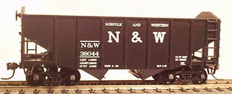55-Ton 2-Bay Fishbelly Hopper w/Peaked Ends - Kit -- Norfolk & Western #38002 (black, white, Block N&W)