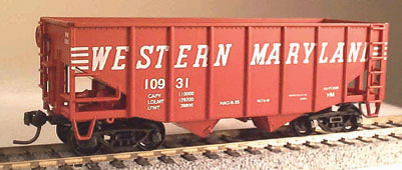 55-Ton 2-Bay Fishbelly Hopper - Kit -- Western Maryland #13401 (Boxcar Red, Speed Lettering)