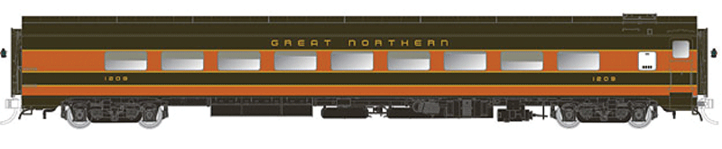 CC&F 52-Seat Dayniter Leg-Rest Coach w/Skirts - Ready to Run - Super Continent -- Great Northern #1209 (Omaha Orange, Pullman Green)