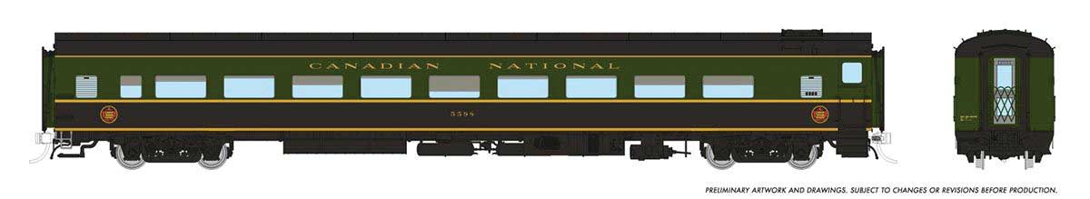 CC&F Lightweight Coach - Ready to Run - Super Continental Line(TM) -- Canadian National #5635 (green, black, yellow)