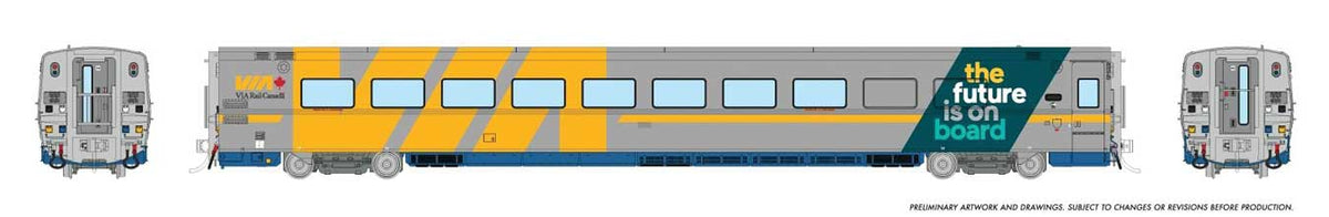 LRC Coach - Lighted - Ready to Run -- VIA Rail Canada #3356 (gray, yellow, black, Future is on Board Slogan)