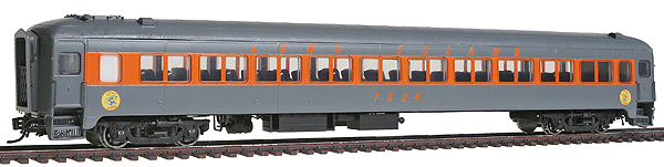 P-S Osgood-Bradley Lightweight 10-Window Coach 3-Pack- Ready to Run -- Long Island Rail Road #7521, 7524 & 7536 (gray, orange, Dashing Dan Logo)