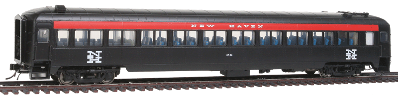 PS Osgood-Bradley 10-Window Smoker Coach w/Partial Skirt - Ready to Run -- New Haven #8504 (McGinnis Scheme, black, red)