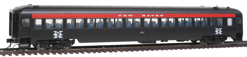 PS Osgood-Bradley 10-Window Coach w/Partial Skirt - Ready to Run -- New Haven #8217 (McGinnis Scheme, black, red)