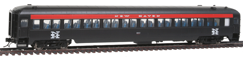 PS Osgood-Bradley 10-Window Coach w/Partial Skirt - Ready to Run -- New Haven #8251 (McGinnis Scheme, black, red)