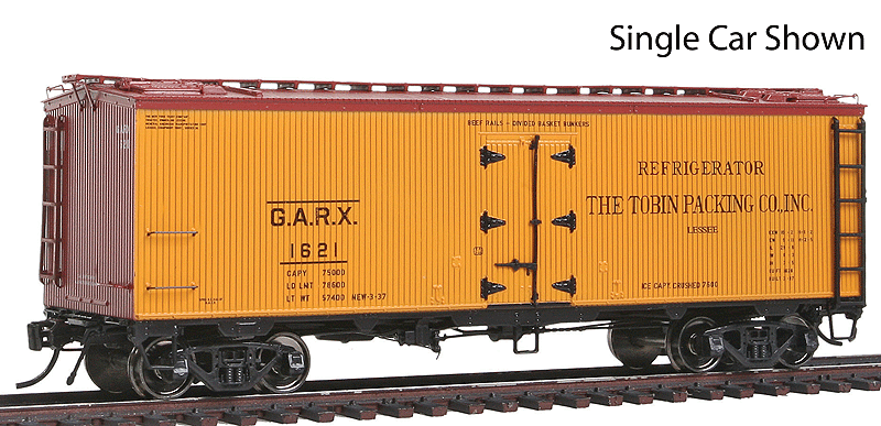 General American 37' Wood Meat Reefer 4-Pack - Ready to Run -- Tobin Packing GARX #1621, 1624, 1626, 1628 (1937 Scheme, yellow, No Logo)