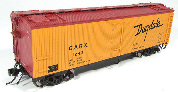 General American 37' Wood Meat Reefer - Ready to Run -- Dugdale GARX (1950s, yellow, Boxcar Red)