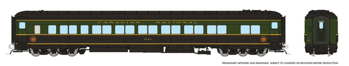 Canadian Car & Foundry Balloon-Top Coach - Ready to Run -- Canadian National #5228 (1954 Scheme, green, black, yellow)