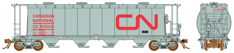 3800 Cu. Ft. Cylindrical Covered Hopper 6-Pack - Ready to Run -- Canadian National Set #1 (As-Delivered; gray, red; Large Noodle Logo)