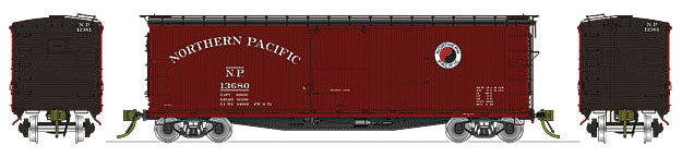 NP 10000-Series 40' Wood Boxcar - Ready To Run -- Northern Pacific (1945-1950; Boxcar Red, black roof/ends; 36" Monad, AB Bra