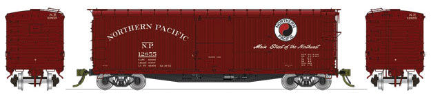 NP 10000-Series 40' Wood Boxcar 4-Pack - Ready To Run -- Northern Pacific (1951-56; Boxcar Red, Monad, Main Street Slogan, AB Brakes)