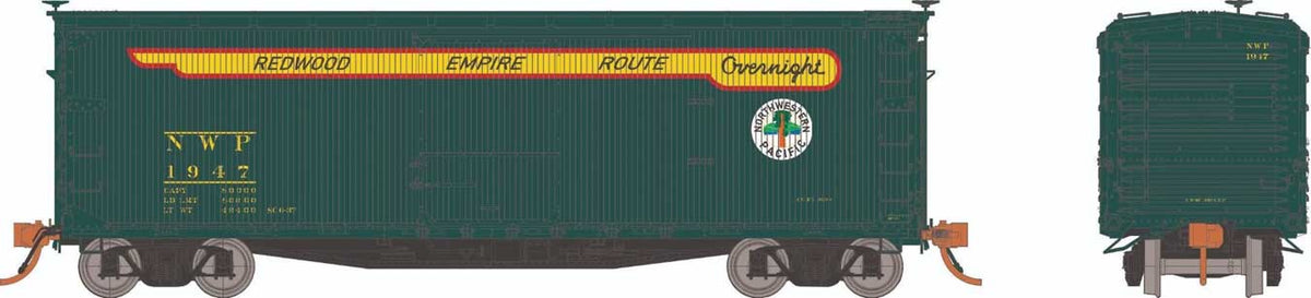 USRA 40' Double-Sheathed Wood Boxcar - Ready to Run -- Northwestern Pacific Random from Set #2 (Overnight Scheme, green, yellow, re