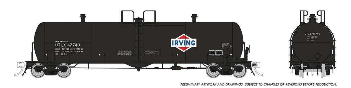 Procor GP20 20,000-Gallon Tank Car - Ready to Run -- Irving Oil UTLX (black, white, blue, red)