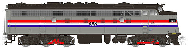 EMD FL9 - Standard DC -- Amtrak #488 (Phase III, silver, red, white, blue)