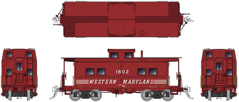 Northeastern-Style Steel Caboose - Ready to Run -- Western Maryland 1869 (Boxcar Red, Speed Lettering)