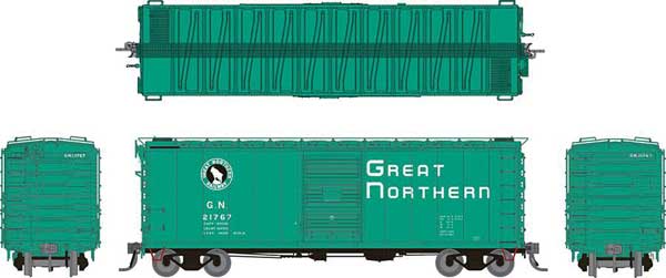 GN 40' 12-Panel Boxcar w/Early Improved Dreadnaught Ends 6-Pack - Ready to Run -- Great Northern (Glacier Green, black, white)