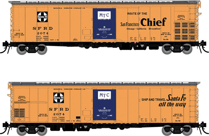Santa Fe Class RR-56 Mechanical Reefer - Ready to Run -- Santa Fe SFRD (orange, black, blue; "San Francisco Chief", "All The Way"