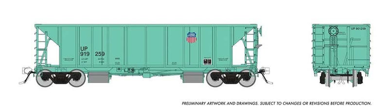 NSC Ballast Hopper 6-Pack - Ready to Run -- Union Pacific Set #1 (Late, MOW green, Small Shield Logo)