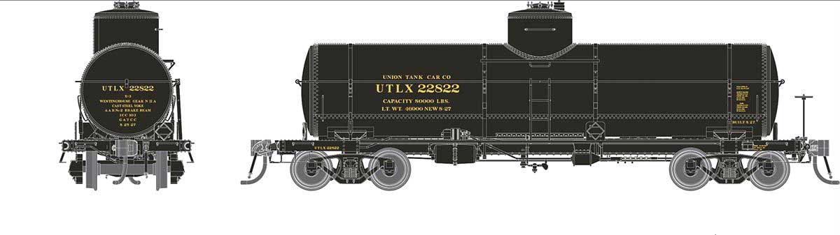 Union Tank Line X-3 8,000-Gallon Tank Car - Ready to Run -- Union Tank Line UTLX Set #1 (1927 Scheme, black, yellow)