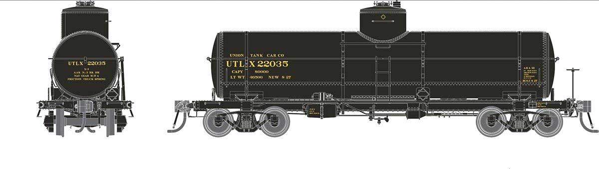 Union Tank Line X-3 8,000-Gallon Tank Car 6-Pack - Ready to Run -- Union Tank Line UTLX Set #2 (1950s Scheme, black, yellow)