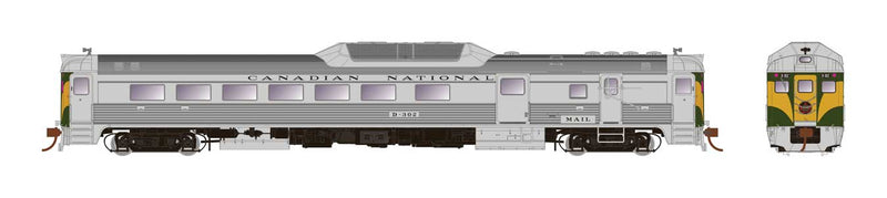 Budd RDC-3 Phase 2 - LokSound and DCC -- Canadian National D302 (As Delivered, stainless steel, green, yellow)