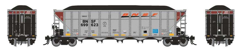 AutoFlood III Rapid Discharge Coal Hopper - Ready to Run -- BNSF Railway 699623 (Double Rotary End, silver, Boxcar Red, orange, Wedge Lo