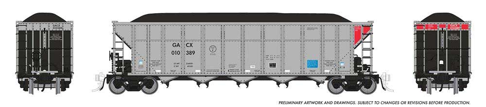 AutoFlood III Rapid Discharge Coal Hopper w/Load 6-Pack - Ready to Run -- GATX Capital GACX Set #3 (silver, black, red)