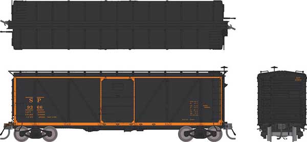 Class B-50-15 Boxcar - Rebuilt w/Viking Roof - Ready to Run -- Southern Pacific (Overnight Scheme, black, yellow)