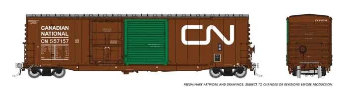 NSC 5304 Plug & Sliding Door Boxcar 6-Pack - Ready to Run -- Canadian National Set #1 (As-Delivered, Boxcar Red, green door, Noodle Logo)